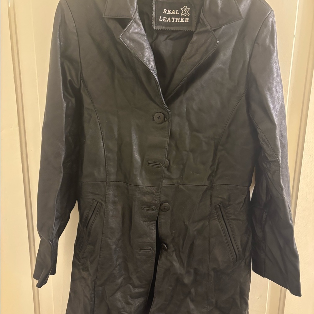 90’s Black Leather Women's 3/4 Length Jacket